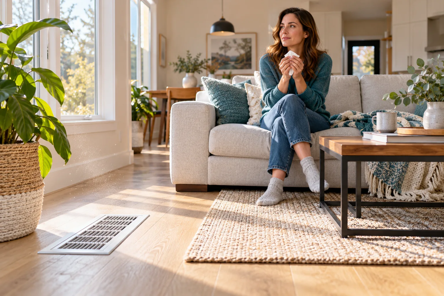 Illustrative living room with a floor supply vent