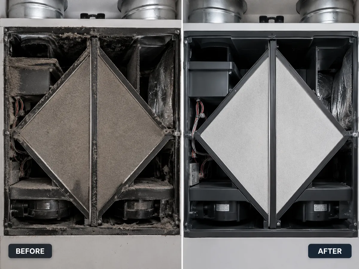HRV / Air Exchanger Cleaning before and after example